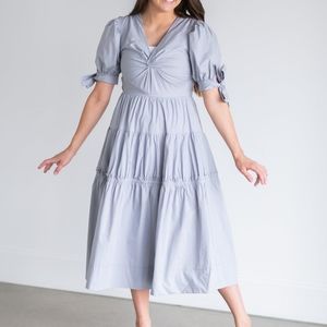 Blue Poplin Front Twist Dress